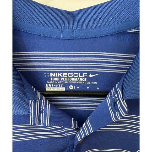 Nike Golf Tour Performance Polo Shirt Mens Medium Blue Striped DRI-FIT Sugarloaf - Picture 6 of 8